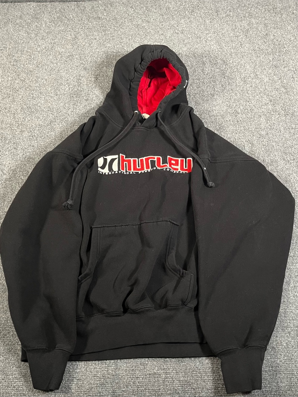 Vintage Hurley International Hoodie Men’s Medium Black Red 90s Y2K Pullover